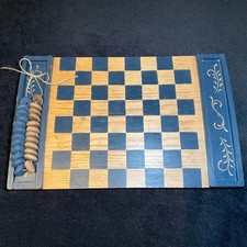 VTG Country Farm Wooden Checkerboard wSide Trays Blue/Wooden Primitive Folkart picture
