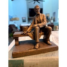 Vintage Abraham Lincoln Seated on Bench Bronze Finish Metal Bookends Pair picture