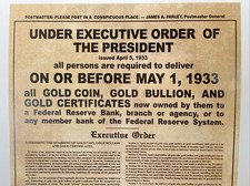 1933 Gold Confiscation Poster FDR Executive Order 6102 - (Enhanced REPRODUCTION) picture