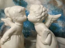 Vintage 1970’s Porcelain White Kissing Angels ~ Rare 9.5” Tall picture