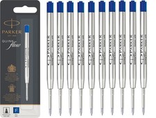 10 Genuine Parker Ballpoint Pen Refills, Blue Fine, Made In France  Sealed picture