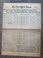 New York Times Newspaper, January 9, 1918 Text of President Wilson's Speech  picture