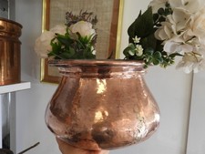 Authentic Hand Hammered Copper Vessel, Vintage Copper Planter Flower Bowl picture