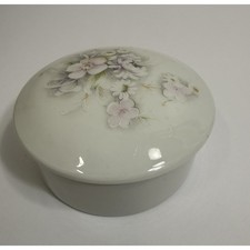 VTG 1980s Limoges Le Roy France Porcelain Trinket Box Round Floral Jewelry Case picture
