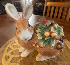 Fitz And Floyd Vintage Botanical Easter Bunny Cookie Jar w/Lid Autumn Splendor picture