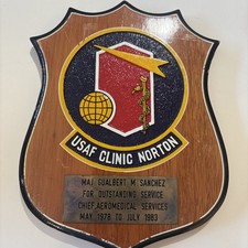 Vintage USAF Norton AFB Clinic Plaque Maj Gualbert Sanchez 1978-1983 picture