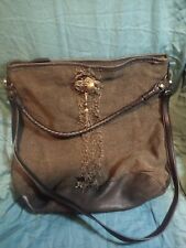Free People Tan Canvas Brown Leather Wilhelmina Bucket Tote Bag picture