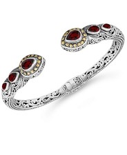 DEVATA Sterling Silver & 18K Gold Garnet Bali Filigree Cuff Bracelet M picture