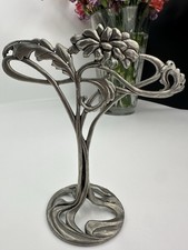 Vintage Seagull Pewter Art Nouveau Jewelry / Earring Holder Floral Vanity Gift picture
