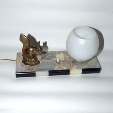 Signed TEDO French Art Deco Squirrel Lamp Marble Base Glass Globe 1930s Vintage picture