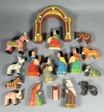 Vtg Handcarved Block Wooden Nativity Scene Figure Set Animals 17 Pc India Rare picture
