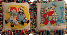 Vtg 1970s Terrycloth Fringe Pillow Donald Duck Frontierland Raggedy Ann Upcycled picture