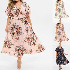 Plus Size Women Summer Floral Swing Dress Ladies Short Sleeve Loose Party Gown picture