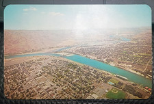 Vintage Aerial Clarkston WA Snake River Lewiston ID Spiral Highway Postcard 60s picture