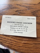 Vtg Brown’s Fried Chicken Business Card With Menu/ Pricing On Back picture