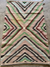 FABULOUS VINTAGE 1940s NAVAJO RARE AND FINE COLORFUL HANDMADE RUG 33” X 54” picture