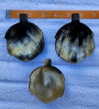 Vintage Hand Carved Buffalo Horn Bowls Set of 3 Condiment Scoops Catchall Tray picture