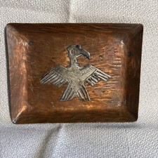 Vtg Fred Harvey Era Hammered Copper Thunderbird Trinket Tray Pin Dish 3.5