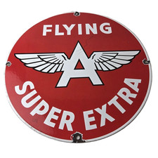 Vintage Flying A Gasoline Sign - Super Extra Aviation Gas Pump Porcelain Sign picture