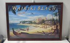 Waikiki Beach Aloha Vintage Hawaii Travel Poster Framed Art Print 42.5x29.5 picture