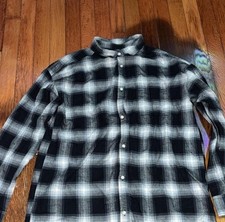 Gap Teen Boys 3XL Black/Gray/White Plaid Long Sleeve Collared Button-Up picture