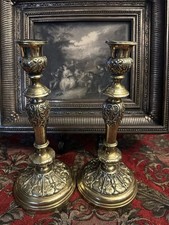 Pair Antique Louis XIV Style engraved Gilt Bronze Candlesticks 18th / 19th picture