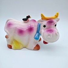 Vintage Ceramic Cow Figurine w/ Bird Colorful Kitsch Farmhouse Decor Japan Style picture