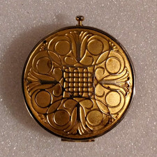 Estee Lauder Gold Tone Round Floral Engraved Powder Cosmetic Compact Mirror picture