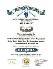 United States Army Air Assault Course School Diploma Replacement Certificate picture
