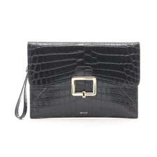 BALLY Janelle Croco Embossed Leather Clutch Bag Black Unused (Ages 14+) picture