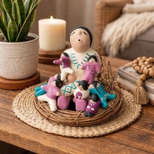 Native American Storyteller Figurine Signed C Henry 1995 8 Children Pottery picture