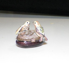 JAY STRONGWATER ENAMEL & CRYSTALS SMALL OVAL LOVE BIRD TRINKET BOX picture