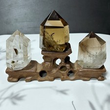 ALL 1.3LB Natural Smoky Quartz Obelisk Crystal Wand Point Healing 3pc +stand picture