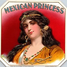 1890's Vintage Mexican Princess Cigar Tobacco Box Label (Excellent) RARE LABEL picture