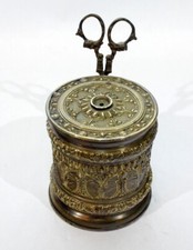 FINE GERMAN VINTAGE BRASS STRING/TWINE DISPENSER CADDY WITH SCISSORS picture