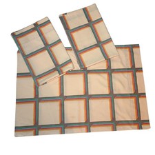 Vintage MARTEX Set of 3 Standard Pillowcases Tan with Rainbow Grid 20x30 INCHES picture