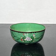 Vintage Chinese Cloisonne Enamel Floral Bowl Green Pink Flowers picture