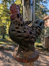 Vintage Cast Iron Rooster Chicken Hanging Tea Light Lantern - Farmhouse Garden picture