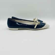 Miu Miu Flats Womens 10 Blue White Patent Leather Buckle Sporty Ballet Shoes picture