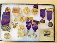 Antique B.P.O. Elks Ribbons & Celluloid Pinback Buttons c1900 Baltimore Crab picture