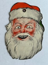 VTG Mechanical Die-Cut Santa Claus Face  Hi-Ya & Merry Christmas 4.75