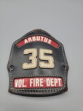 Vintage Firefighter Fireman Fire Helmet Leather Front Shield Arbutus Vol. Dept  picture