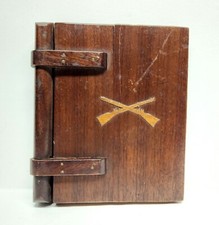 Antique Hand Made Civil War Wooden Notebook w Paper - Crossed Rifles picture