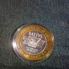 Bally's Las Vegas $10 Limited Edition Gaming Token .999 Fine Silver  vintage. picture