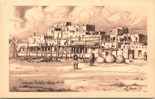 A/S Arthur J. Merrill Postcard NM Taos Rio Grande Indian Pueblo 1940s V245 picture