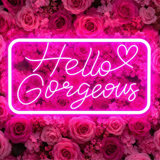 Hello Gorgeous Neon Sign, Pink LED Desk & Wall Decor Sign with Stand, Dimmable N picture