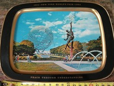 1964 NEW YORK WORLDS' FAIR LARGE METAL COLLECTIBLE DECORATIVE TRAY picture