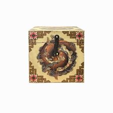 Chinese Distressed Beige Cream Double Fishes Graphic Square Shape Box ws3490 picture