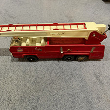 Vintage 1970s Tonka Aerial Ladder Fire Truck Pressed Steel Red Extending Ladder picture