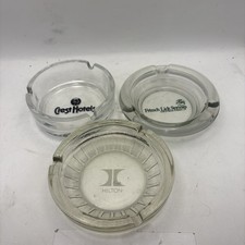 Lot of 3 Vintage Hotel Glass Ashtrays Hilton Crest French Lick Springs Retro VNT picture